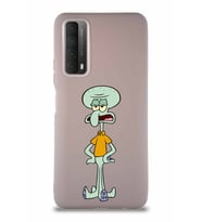 Huawei P Smart 2021 Soft Premier Kapak Squidward Dokunaç Tasarımlı Silikon Kılıf - Pudra (Şeffaf)