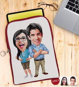 BK Gift Kişiye Özel Sevgililer Karikatürlü Taşınabilir Koruyucu Tablet Kılıfı & Organizer Çanta - Kırmızı-101