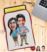 BK Gift Kişiye Özel Sevgililer Karikatürlü Taşınabilir Koruyucu Tablet Kılıfı & Organizer Çanta - Kırmızı-101