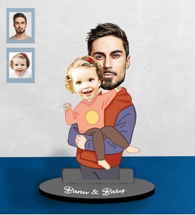Kişiye Özel Babalar Günü Baba Kız Çocuk Karikatürlü Ahşap Biblo Model-1