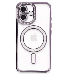 iPhone 16 Plus Kılıf Joke Simli Magneticsafe Kılıf - Derin Mor