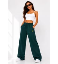 Osy Modal Yumuşak Dokulu Cima Dikişli Nakışlı Cepli Oversize Bol Paça Eşofman Altı - Yeşil