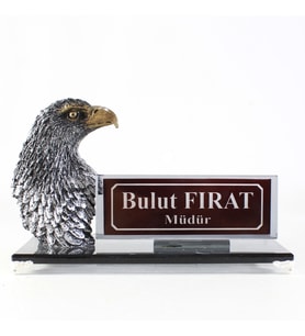 Kartallı - Kişiye Özel Tasarım Kartallı Premium Cam Masaüstü İsimlik - Kartallı İsimlik – Ofis Masaüstü İsimlik -Kartallı Masalık- Kartallı