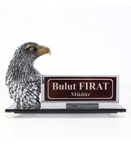 Kartallı - Kişiye Özel Tasarım Kartallı Premium Cam Masaüstü İsimlik - Kartallı İsimlik – Ofis Masaüstü İsimlik -Kartallı Masalık- Kartallı