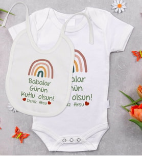 BK Kids Kişiye Özel Babalar Günü Tasarımlı Bebek Body Zıbın ve Mama Önlüğü Hediye Seti - Model 2
