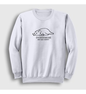 Presmono Unisex Beyaz Overthinking Cat Kedi Sweatshirt 288812tt (Beyaz)