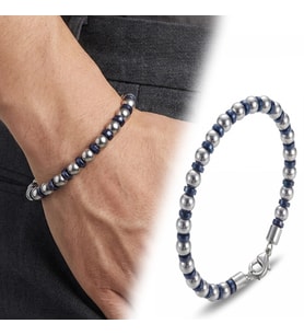 Moncuk Design Gümüş Ve Mavi Renkli Hematit Ayarlanabilir Çelik Zincir Bileklik 33512B10D8