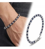 Moncuk Design Gümüş Ve Mavi Renkli Hematit Ayarlanabilir Çelik Zincir Bileklik 33512B10D8