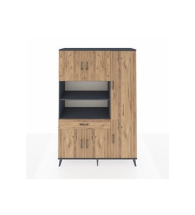 Hyperion Gardrop 10 Raflı Tek Çekmeceli 6 Kapaklı 132x44x195 Antrasit-Çam