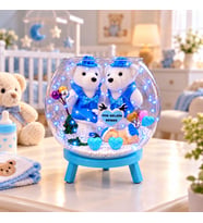 Anne Bebek Yeni Doğan Hediyelik Yeni Bebek Peluş Ayıcıklı Akvaryum Cam Fanus Buketi Ayaklı Kaideli Peri Led Işıklı Erkek