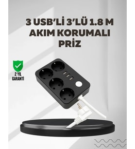 4.1a Hızlı Şarjlı Akım Korumalı 4 Priz Ve 3 Usb Çıkışlı Priz