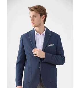 Dufy Mavi Erkek Slim Fit Desenli Mono Yaka Ceket - 95376