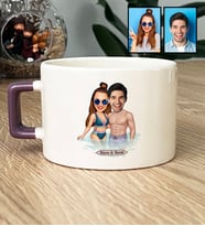 Kişiye Özel Karikatürlü Tatilci Sevgililer Lüks Fincan Sevgililer Günü Hediyesi