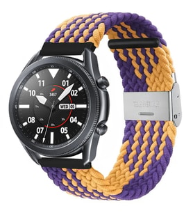 Samsung Galaxy Watch Gear S2 3 41mm 42mm Active 2 40mm 44mm Kordon Metal Klipsli (Mor-Sarı)