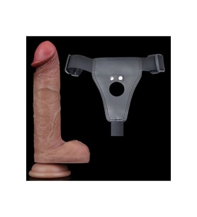 Lovetoy Belden Bağlamalı 19.5 cm Çift Katmanlı Silikon Strap On Dildo