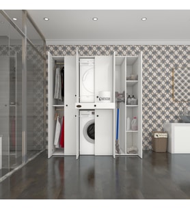 Kenzlife çamaşır-kurutma makinesi dolabı ve giysi dolabı çekmeceli ebuzermdf sağ raf byz 187*160*60  % 100 FULL MDF (Beyaz)