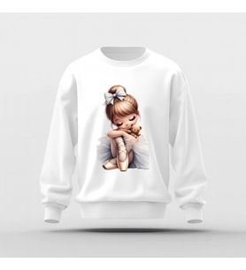 Tatlı Balerin Tasarım Baskılı Basic Sweatshirt (Beyaz)