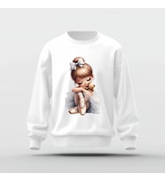 Tatlı Balerin Tasarım Baskılı Basic Sweatshirt (Beyaz)
