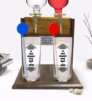 BK Gift Kişiye Özel Renkli Baskılı En Kötü Günümüz Böyle Olsun Tasarımlı İkili Vodka Bardağı ve Çift Musluklu Doğal Ahşap Vodka Standı-2 (Model 1)