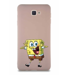 Samsung Galaxy J7 Prime Soft Premier Kapak Sünger Bob Tasarımlı Silikon Kılıf - Pudra (Şeffaf)