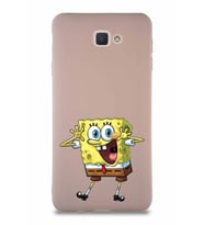 Samsung Galaxy J7 Prime Soft Premier Kapak Sünger Bob Tasarımlı Silikon Kılıf - Pudra (Şeffaf)