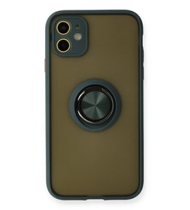 Pilelistore   iPhone 11 Kılıf Montreal Yüzüklü Silikon Kapak - Yeşil