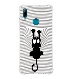 Huawei P Smart 2019  Köşe Korumalı Antişok Kapak Çizgi Kedi (Beyaz) Tasarımlı Şeffaf Kılıf