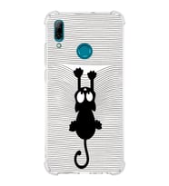 Huawei P Smart 2019  Köşe Korumalı Antişok Kapak Çizgi Kedi (Beyaz) Tasarımlı Şeffaf Kılıf
