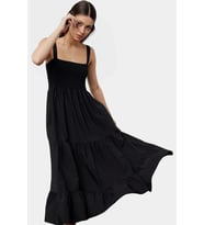 Terrycotton Maxi Elbise Gipeli Kare Yaka Skater Yazlık Trend Tasarım Zarifane