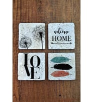 Doğal Taş Bardak Altlığı 4'lü Set - Home - Love Desenler Baskılı Stone Coasters