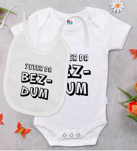 BK Kids Bezdum Tasarımlı Beyaz Bebek Body Zıbın ve Mama Önlüğü Hediye Seti-3