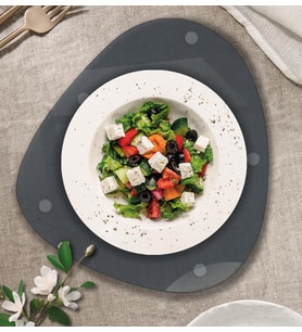 Lexroo Cam Tabak Kahvaltı Tabağı Cam Supla 2'li Takım 32cm x 35cm (Füme Cam)