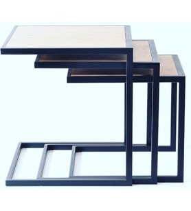 Zigon ZLF 3LÜ 14097C Model Metal Siyah fırın boya MDF siyah mermer tabla Elyapım (Kahverengi)