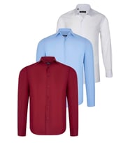 ÜÇLÜ SET G726 DEWBERRY GÖMLEK-BEYAZ-MAVİ-BORDO (Karışık)