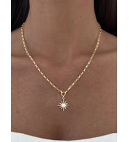 Özel Seri Zirkon Taşlı Beyaz Opal Taş Gold Yıldız Kolye