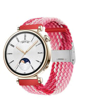 Sneezy Huawei Watch GT 4 41mm İle Uyumlu 18mm Metal Klips Solo Fiberlink Örgü Kordon (Kırmızı-Beyaz)