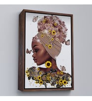 Çerçeveli Çiçekler İçindeki Afrikalı Güzel Kadın Duvar Tablosu (Siyah)