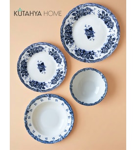 Blue Romance 24 Parça Desenli Porselen Yemek Takımı – Şık Sofra Seti Mavi Vintage