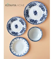 Blue Romance 24 Parça Desenli Porselen Yemek Takımı – Şık Sofra Seti Mavi Vintage
