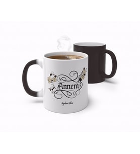 BK Gift Kişiye Özel Kaligrafi Annem Tasarımlı Sihirli Kupa Bardak-1 (Beyaz)