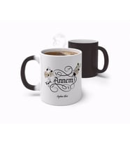 BK Gift Kişiye Özel Kaligrafi Annem Tasarımlı Sihirli Kupa Bardak-1 (Beyaz)
