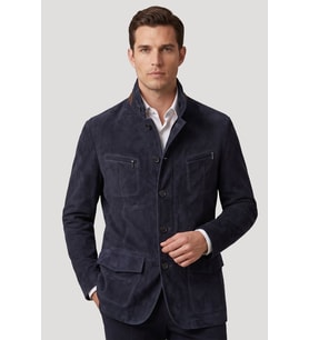 Lacivert Felix Erkek Astarlı Slim Fit Dar kesim Fermuarlı ve Düğmeli Blazer Hakiki Süet Ceket