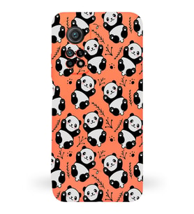 Xiaomi Mi 10T Pro Uyumlu Lansman Kılıf Panda Tasarımlı İçi Kadife Kapak-Turuncu (Şeffaf)