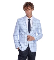 Kare Desenli Slim Fit Açık Mavi Erkek Ceket - Wessi