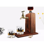 BK Gift Kişiye Özel Renkli Baskılı Godfather Baba Tasarımlı İkili Viski Bardağı ve Ahşap Viski Standı Hediye Seti-5 (Model 1)