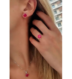 skydiamond Red creative rubies 925ayar gümüş kare modern set takım