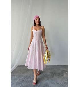 Mulvxmdyk Mdyk02 Si̇mli̇ Çi̇zgi̇li̇ Askili Elbi̇se Mi̇di̇ Boy - Pembe (Mulvix)