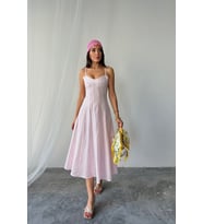 Mulvxmdyk Mdyk02 Si̇mli̇ Çi̇zgi̇li̇ Askili Elbi̇se Mi̇di̇ Boy - Pembe (Mulvix)