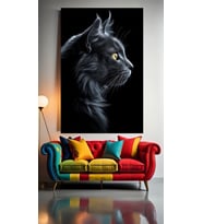 SİYAH KEDİ 1 Ev Duvar Salon Güzellik Salonu Ofis Dükkan Dekarasyon Kanvas Tablo (Çok Renkli)