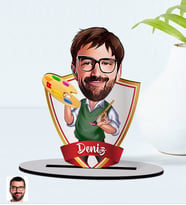 BK Gift Kişiye Özel İsimli Erkek Ressam Karikatürlü Ahşap Biblo Model-1